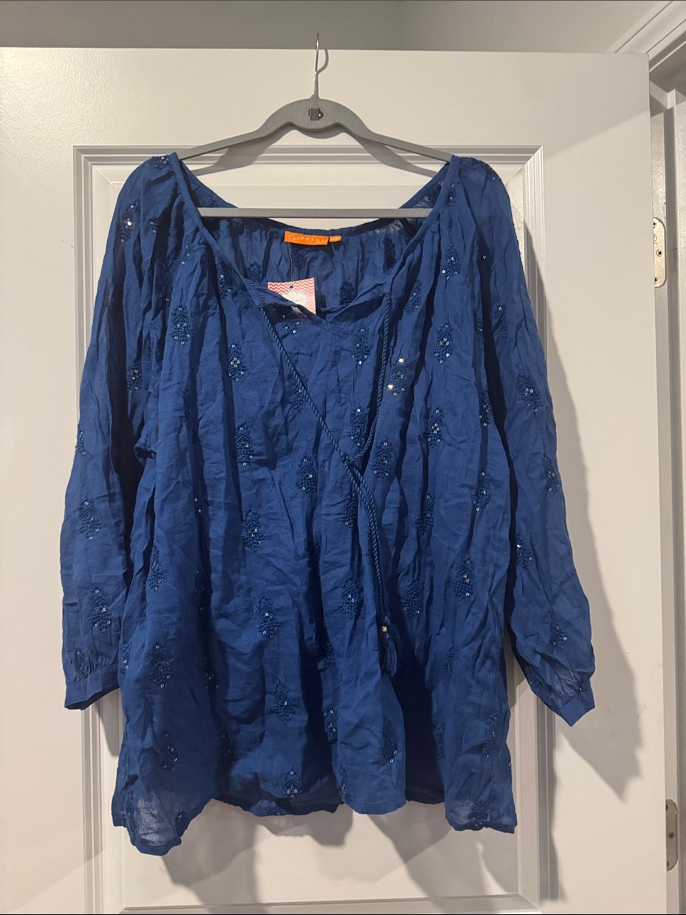 Oliphant NWT Blue Embroidered Women's Peasant Top